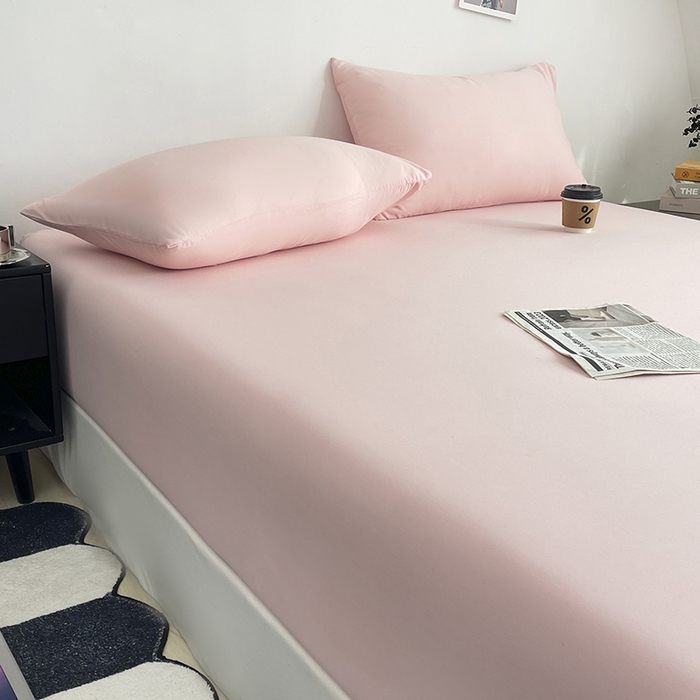 91家纺网 家纺一手货源 找家纺 北辰 2025新款简约素色云朵棉可水洗纯色床笠单件三件套 藕粉