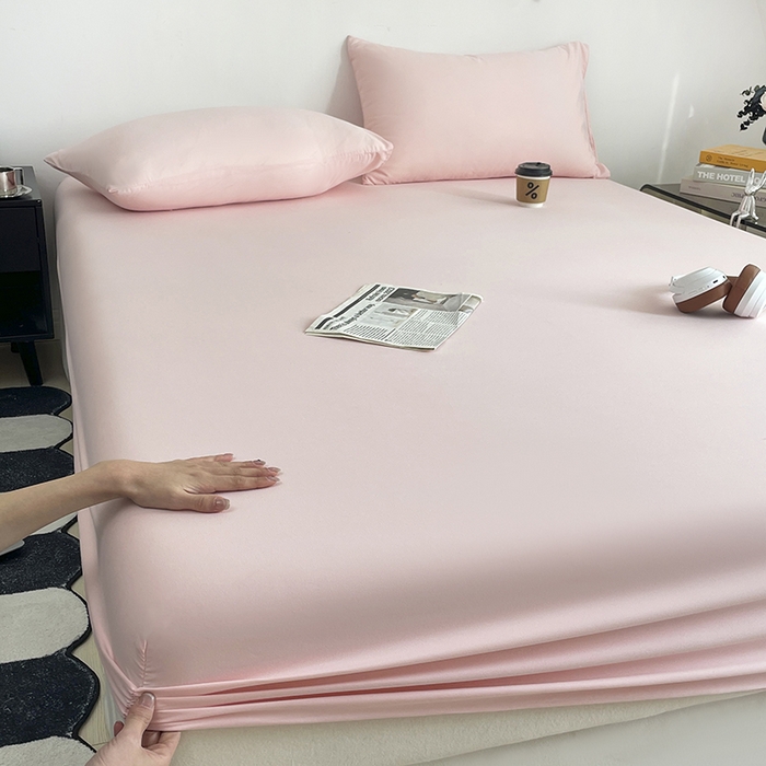 91家纺网 家纺一手货源 找家纺 北辰 2025新款简约素色云朵棉可水洗纯色床笠单件三件套 藕粉