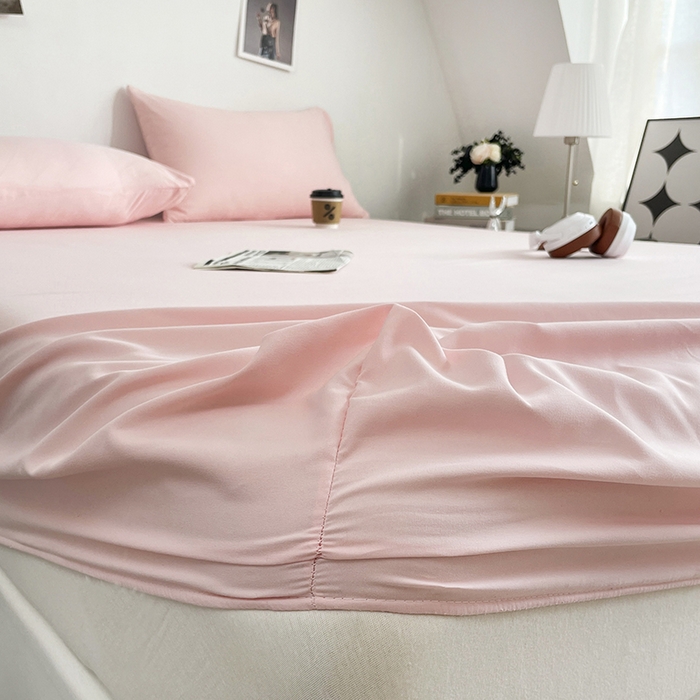 91家纺网 家纺一手货源 找家纺 北辰 2025新款简约素色云朵棉可水洗纯色床笠单件三件套 藕粉