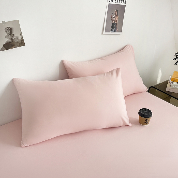 91家纺网 家纺一手货源 找家纺 北辰 2025新款简约素色云朵棉可水洗纯色床笠单件三件套 藕粉