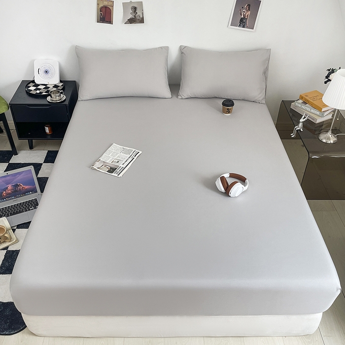 91家纺网 家纺一手货源 找家纺 北辰 2025新款简约素色云朵棉可水洗纯色床笠单件三件套 素雅灰