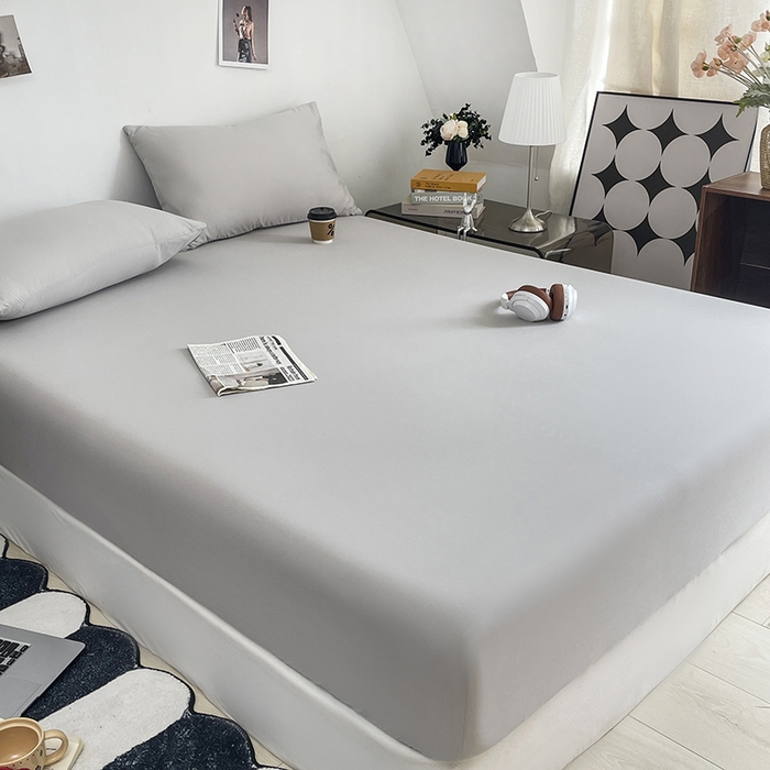 91家纺网 家纺一手货源 找家纺 北辰 2025新款简约素色云朵棉可水洗纯色床笠单件三件套 素雅灰