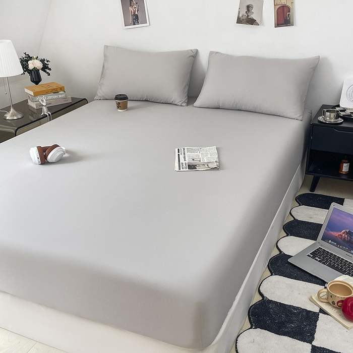 91家纺网 家纺一手货源 找家纺 北辰 2025新款简约素色云朵棉可水洗纯色床笠单件三件套 素雅灰