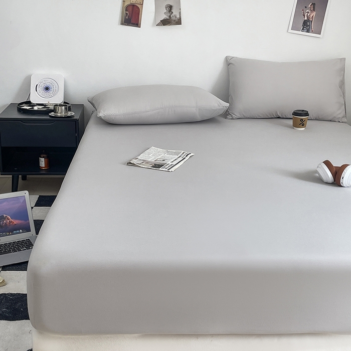 91家纺网 家纺一手货源 找家纺 北辰 2025新款简约素色云朵棉可水洗纯色床笠单件三件套 素雅灰