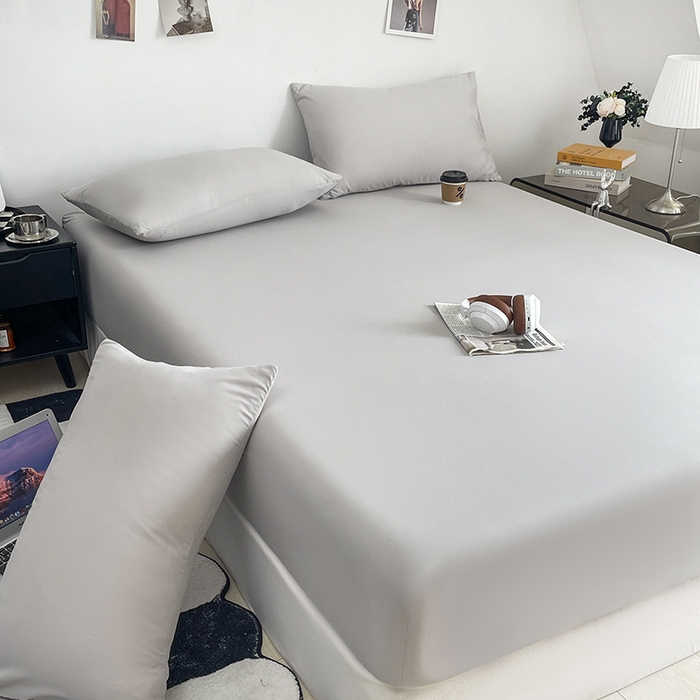 91家纺网 家纺一手货源 找家纺 北辰 2025新款简约素色云朵棉可水洗纯色床笠单件三件套 素雅灰