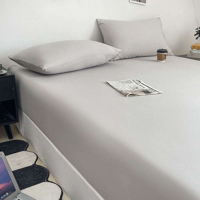 91家纺网 家纺一手货源 找家纺 北辰 2025新款简约素色云朵棉可水洗纯色床笠单件三件套 素雅灰