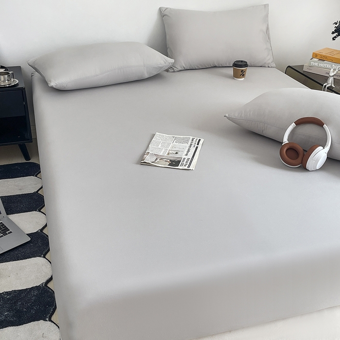 91家纺网 家纺一手货源 找家纺 北辰 2025新款简约素色云朵棉可水洗纯色床笠单件三件套 素雅灰