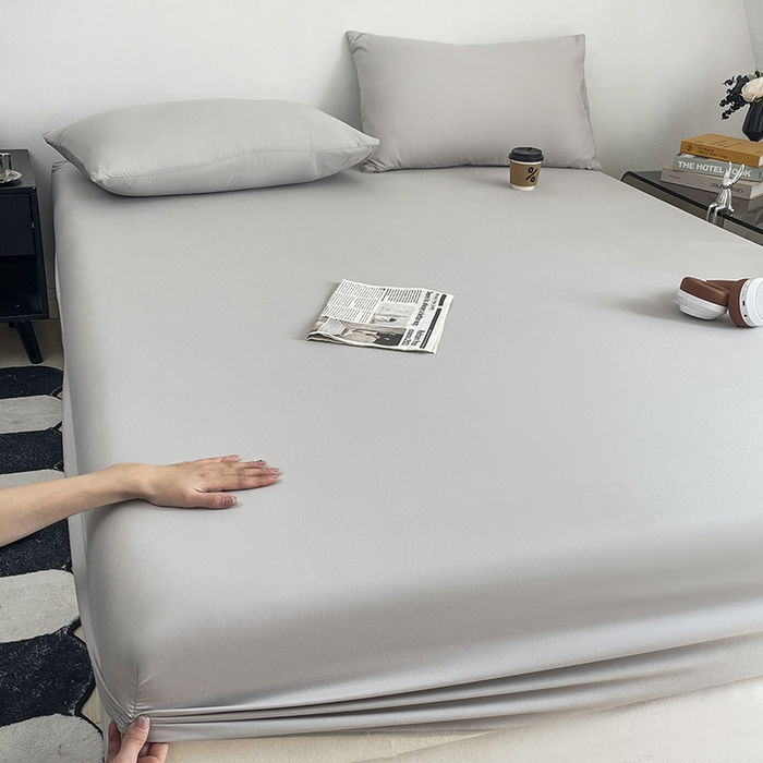 91家纺网 家纺一手货源 找家纺 北辰 2025新款简约素色云朵棉可水洗纯色床笠单件三件套 素雅灰