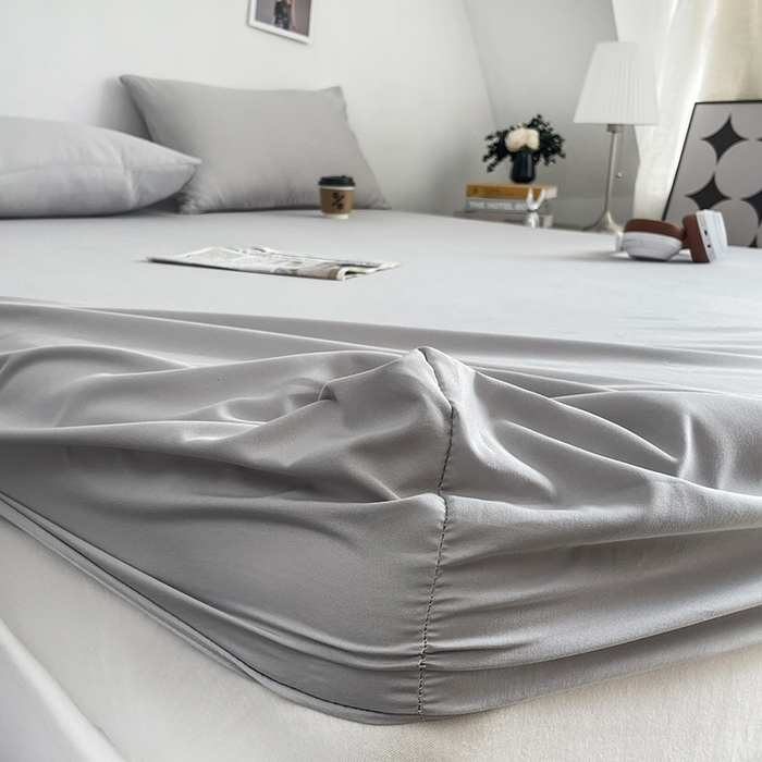 91家纺网 家纺一手货源 找家纺 北辰 2025新款简约素色云朵棉可水洗纯色床笠单件三件套 素雅灰