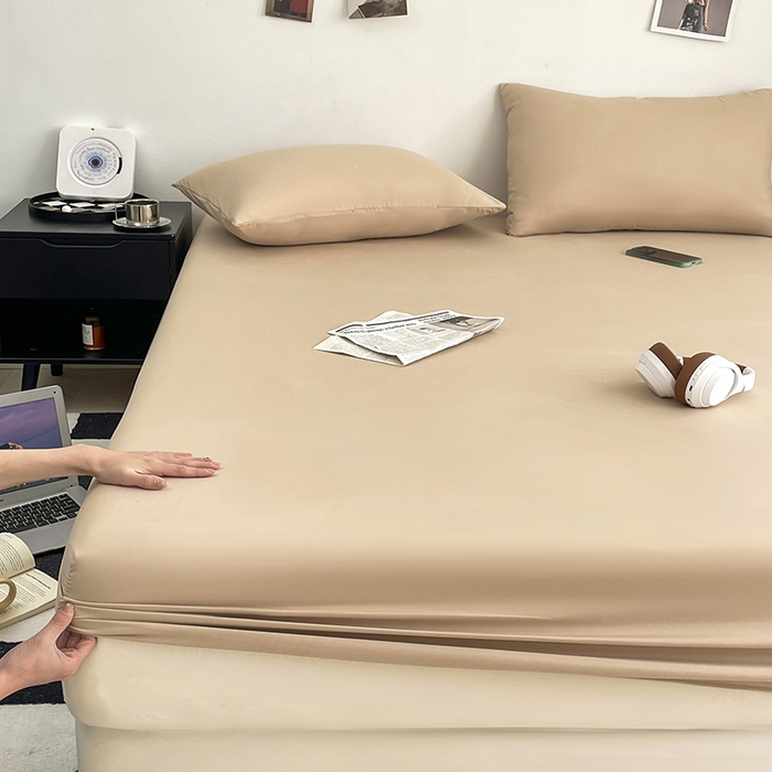 北辰 2025新款简约素色云朵棉可水洗纯色床笠单件三件套 香槟色