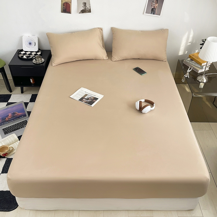 91家纺网 家纺一手货源 找家纺 北辰 2025新款简约素色云朵棉可水洗纯色床笠单件三件套 香槟色