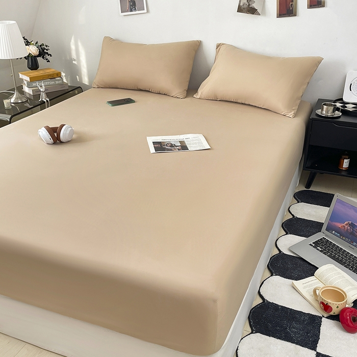 91家纺网 家纺一手货源 找家纺 北辰 2025新款简约素色云朵棉可水洗纯色床笠单件三件套 香槟色