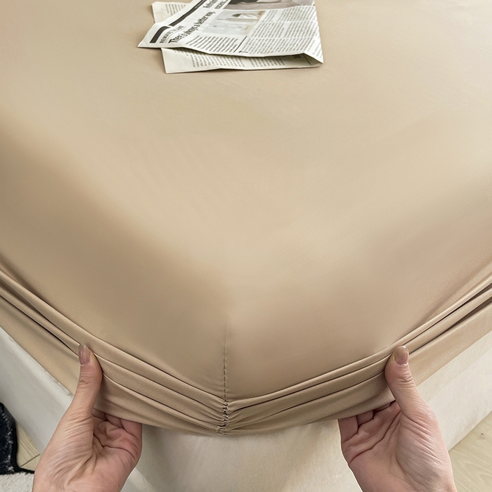 91家纺网 家纺一手货源 找家纺 北辰 2025新款简约素色云朵棉可水洗纯色床笠单件三件套 香槟色