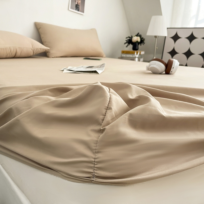 91家纺网 家纺一手货源 找家纺 北辰 2025新款简约素色云朵棉可水洗纯色床笠单件三件套 香槟色