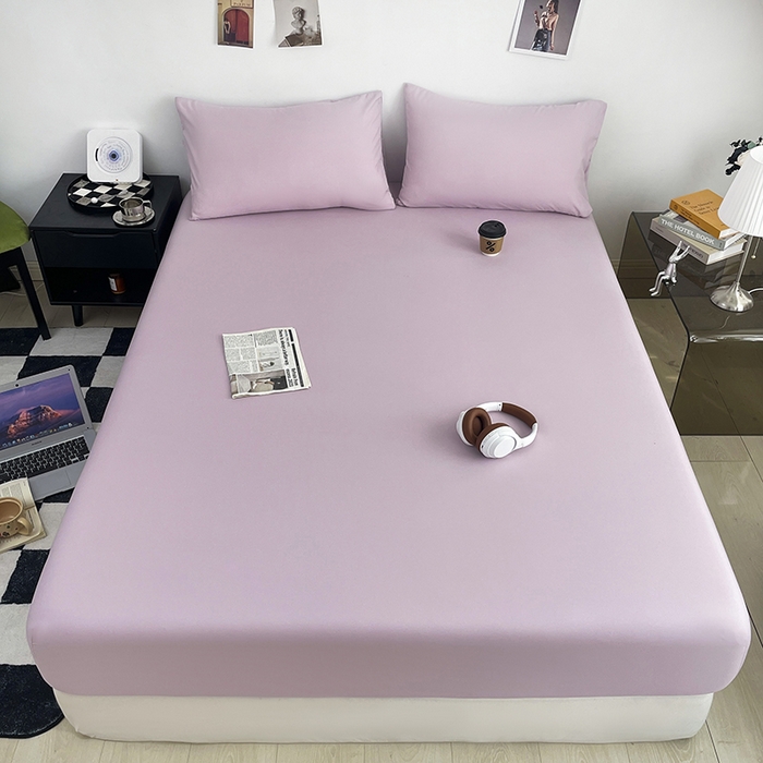 91家纺网 家纺一手货源 找家纺 北辰 2025新款简约素色云朵棉可水洗纯色床笠单件三件套 香芋紫