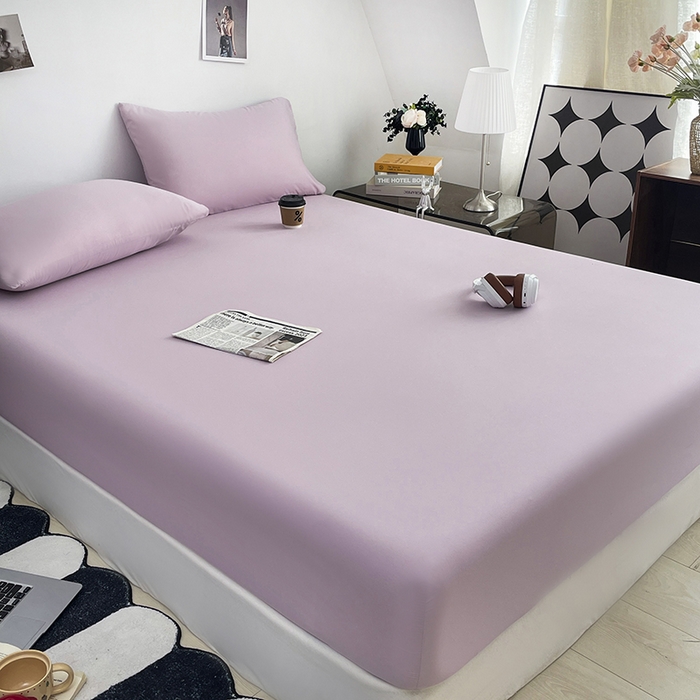 91家纺网 家纺一手货源 找家纺 北辰 2025新款简约素色云朵棉可水洗纯色床笠单件三件套 香芋紫