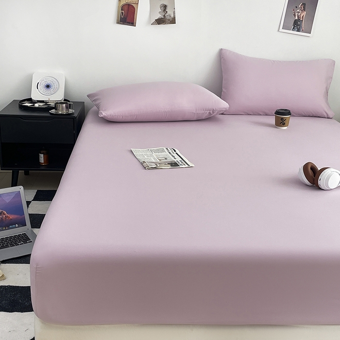 91家纺网 家纺一手货源 找家纺 北辰 2025新款简约素色云朵棉可水洗纯色床笠单件三件套 香芋紫