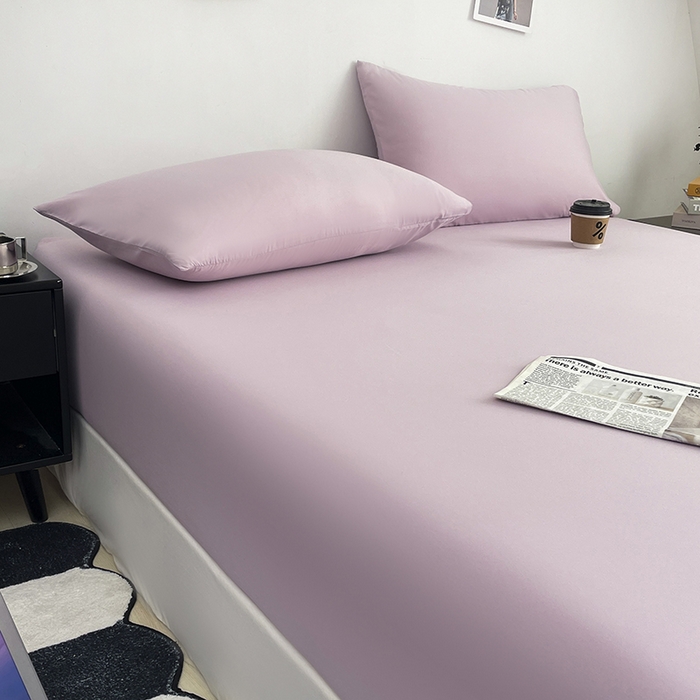 91家纺网 家纺一手货源 找家纺 北辰 2025新款简约素色云朵棉可水洗纯色床笠单件三件套 香芋紫