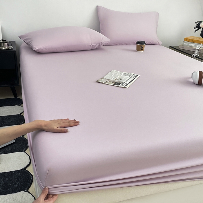 91家纺网 家纺一手货源 找家纺 北辰 2025新款简约素色云朵棉可水洗纯色床笠单件三件套 香芋紫