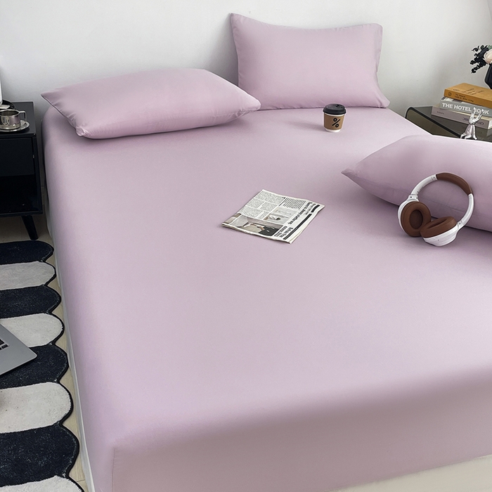 91家纺网 家纺一手货源 找家纺 北辰 2025新款简约素色云朵棉可水洗纯色床笠单件三件套 香芋紫