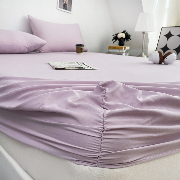 91家纺网 家纺一手货源 找家纺 北辰 2025新款简约素色云朵棉可水洗纯色床笠单件三件套 香芋紫