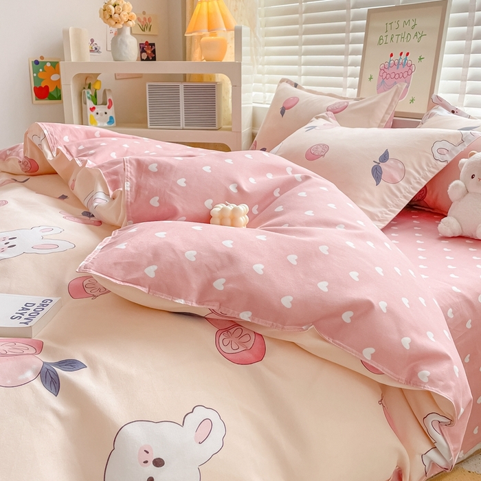 91家纺网 家纺一手货源 找家纺 简冠家纺 2023直播爆款北欧风亲肤植物羊绒磨毛四件套 橙橙兔