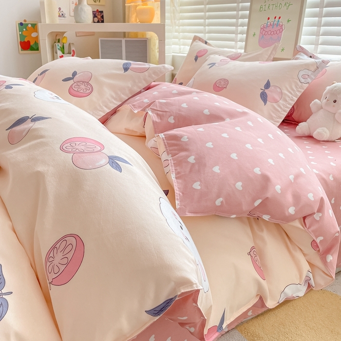 91家纺网 家纺一手货源 找家纺 简冠家纺 2023直播爆款北欧风亲肤植物羊绒磨毛四件套 橙橙兔