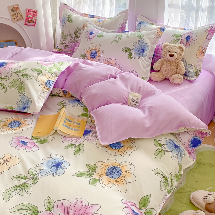 91家纺网 家纺一手货源 找家纺 简冠家纺 2023直播爆款北欧风亲肤植物羊绒磨毛四件套 春华秋实