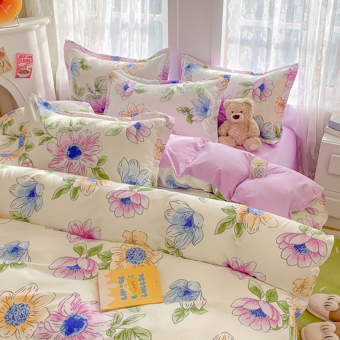 91家纺网 家纺一手货源 找家纺 简冠家纺 2023直播爆款北欧风亲肤植物羊绒磨毛四件套 春华秋实