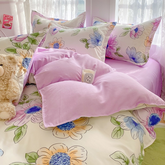 91家纺网 家纺一手货源 找家纺 简冠家纺 2023直播爆款北欧风亲肤植物羊绒磨毛四件套 春华秋实