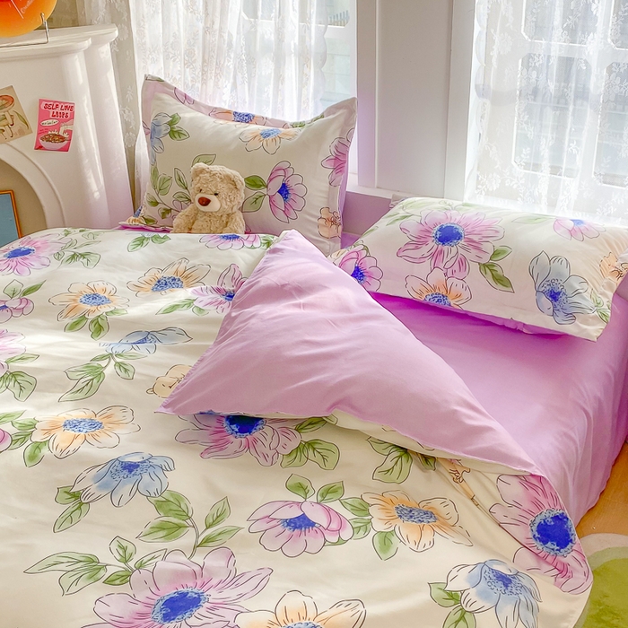 91家纺网 家纺一手货源 找家纺 简冠家纺 2023直播爆款北欧风亲肤植物羊绒磨毛四件套 春华秋实