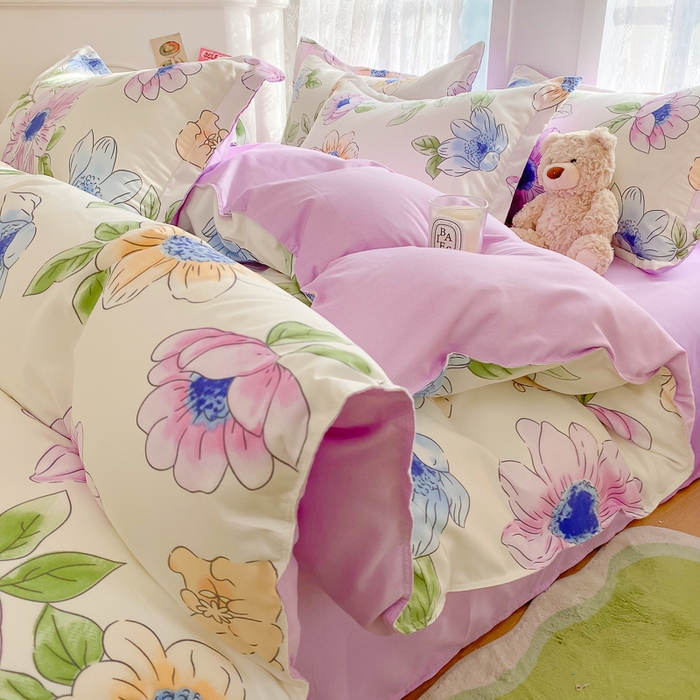 91家纺网 家纺一手货源 找家纺 简冠家纺 2023直播爆款北欧风亲肤植物羊绒磨毛四件套 春华秋实