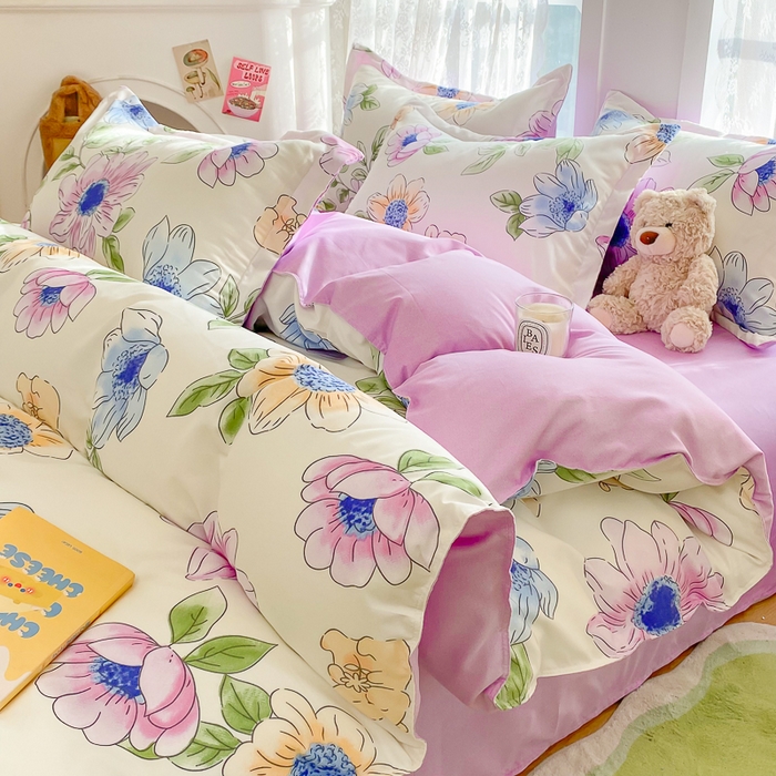 91家纺网 家纺一手货源 找家纺 简冠家纺 2023直播爆款北欧风亲肤植物羊绒磨毛四件套 春华秋实