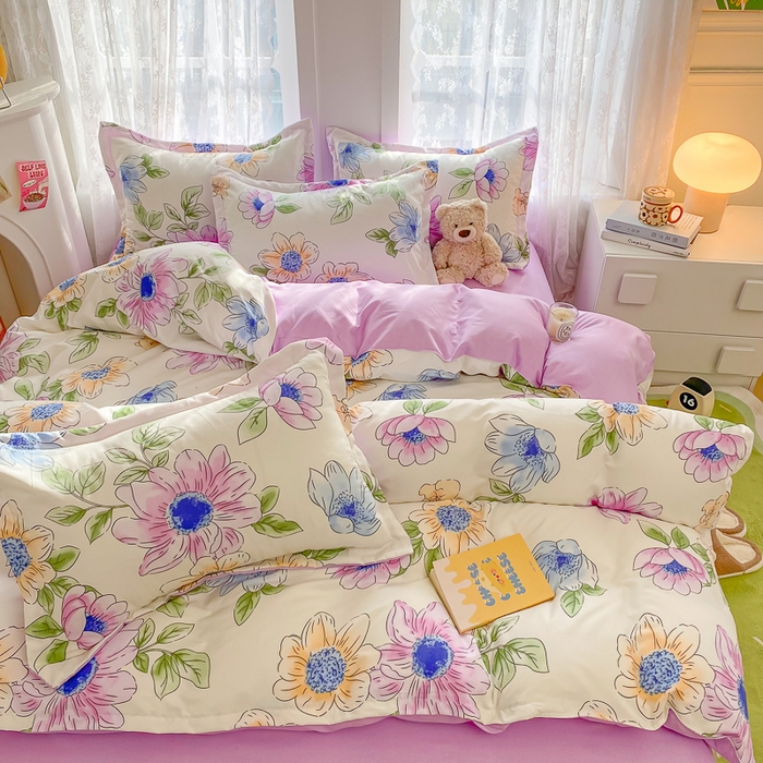 91家纺网 家纺一手货源 找家纺 简冠家纺 2023直播爆款北欧风亲肤植物羊绒磨毛四件套 春华秋实