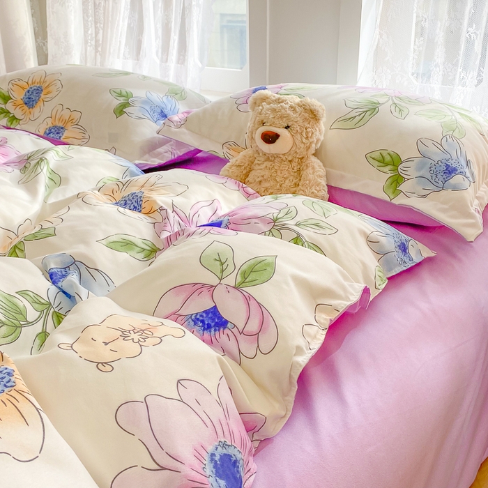 91家纺网 家纺一手货源 找家纺 简冠家纺 2023直播爆款北欧风亲肤植物羊绒磨毛四件套 春华秋实