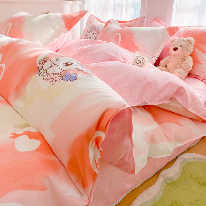 91家纺网 家纺一手货源 找家纺 简冠家纺 2023直播爆款北欧风亲肤植物羊绒磨毛四件套 欢乐兔