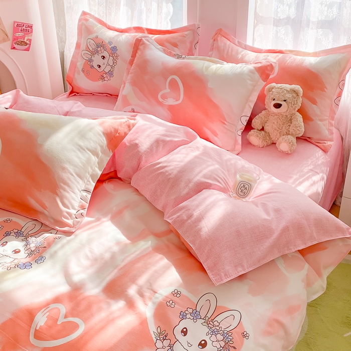 91家纺网 家纺一手货源 找家纺 简冠家纺 2023直播爆款北欧风亲肤植物羊绒磨毛四件套 欢乐兔