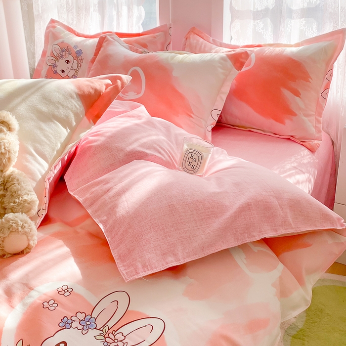 91家纺网 家纺一手货源 找家纺 简冠家纺 2023直播爆款北欧风亲肤植物羊绒磨毛四件套 欢乐兔