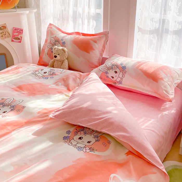 91家纺网 家纺一手货源 找家纺 简冠家纺 2023直播爆款北欧风亲肤植物羊绒磨毛四件套 欢乐兔