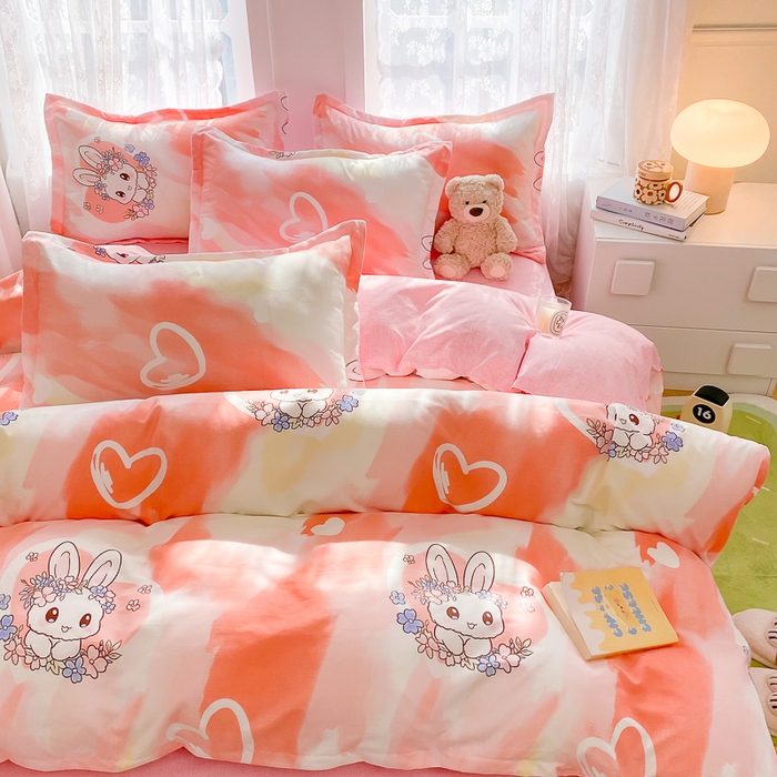 91家纺网 家纺一手货源 找家纺 简冠家纺 2023直播爆款北欧风亲肤植物羊绒磨毛四件套 欢乐兔