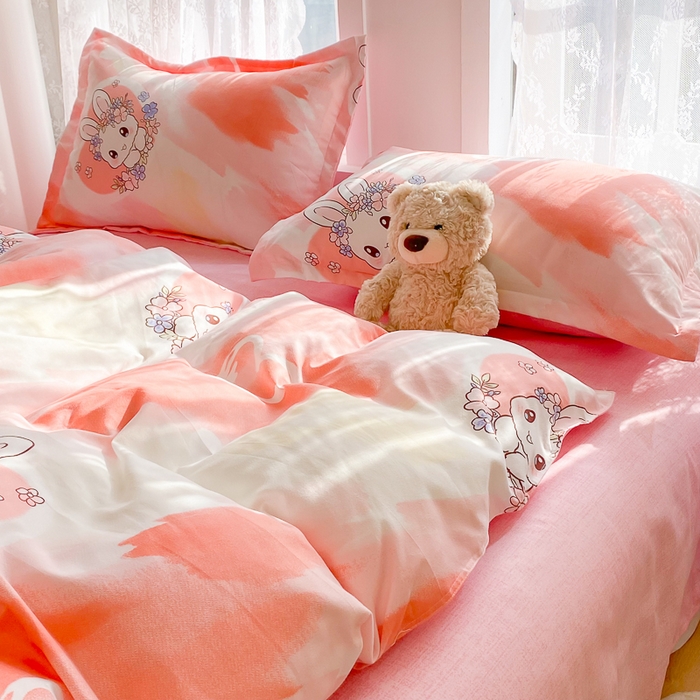 91家纺网 家纺一手货源 找家纺 简冠家纺 2023直播爆款北欧风亲肤植物羊绒磨毛四件套 欢乐兔