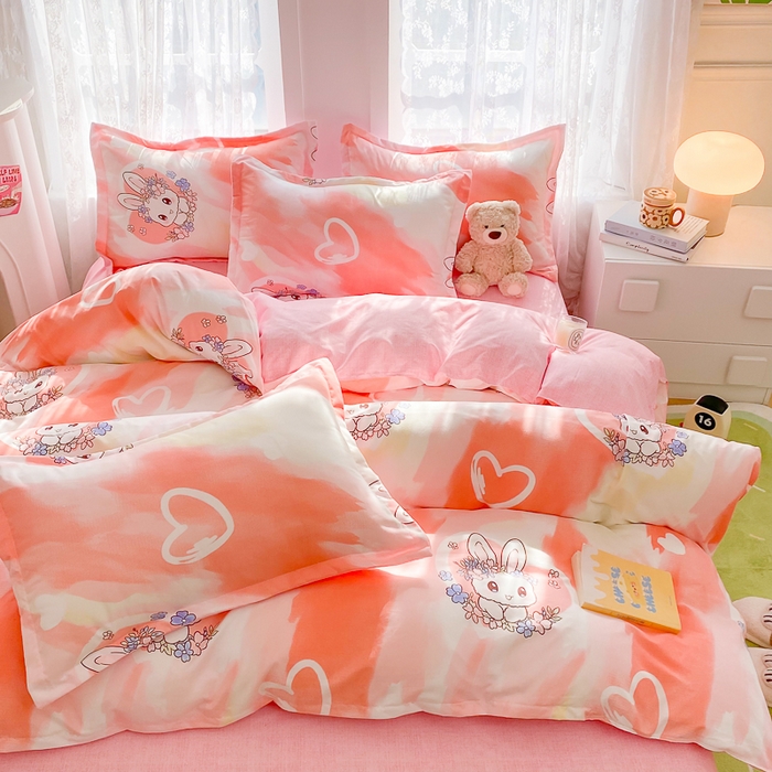 91家纺网 家纺一手货源 找家纺 简冠家纺 2023直播爆款北欧风亲肤植物羊绒磨毛四件套 欢乐兔