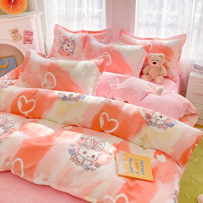 91家纺网 家纺一手货源 找家纺 简冠家纺 2023直播爆款北欧风亲肤植物羊绒磨毛四件套 欢乐兔