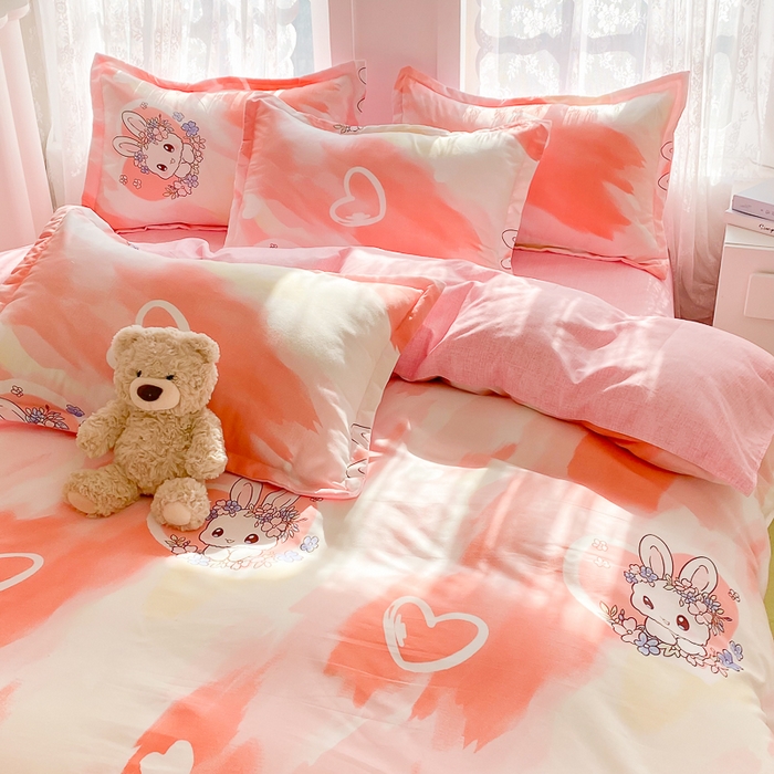 91家纺网 家纺一手货源 找家纺 简冠家纺 2023直播爆款北欧风亲肤植物羊绒磨毛四件套 欢乐兔