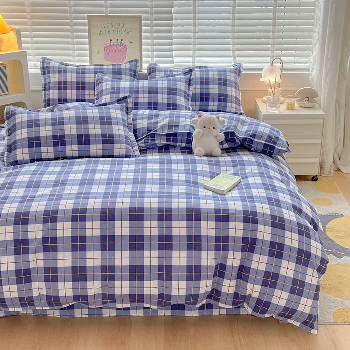 91家纺网 家纺一手货源 找家纺 简冠家纺 2023直播爆款北欧风亲肤植物羊绒磨毛四件套 格律-蓝