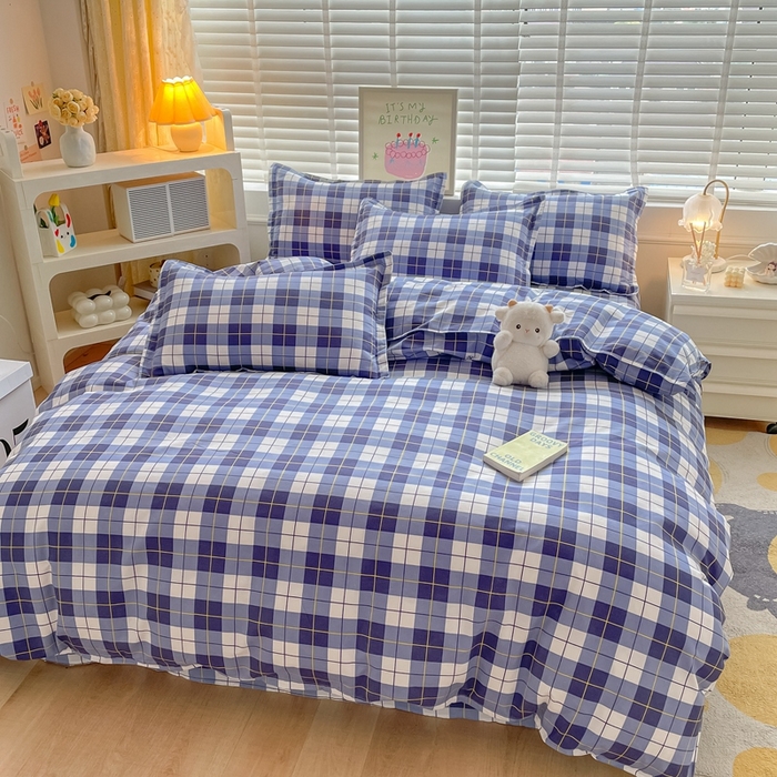 91家纺网 家纺一手货源 找家纺 简冠家纺 2023直播爆款北欧风亲肤植物羊绒磨毛四件套 格律-蓝