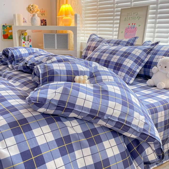 91家纺网 家纺一手货源 找家纺 简冠家纺 2023直播爆款北欧风亲肤植物羊绒磨毛四件套 格律-蓝