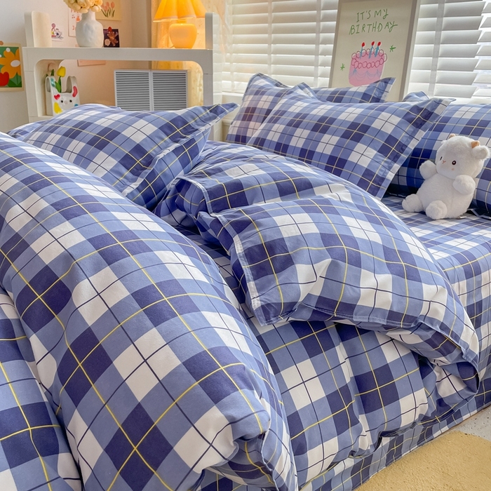 91家纺网 家纺一手货源 找家纺 简冠家纺 2023直播爆款北欧风亲肤植物羊绒磨毛四件套 格律-蓝