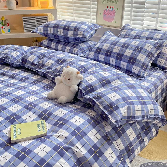 91家纺网 家纺一手货源 找家纺 简冠家纺 2023直播爆款北欧风亲肤植物羊绒磨毛四件套 格律-蓝