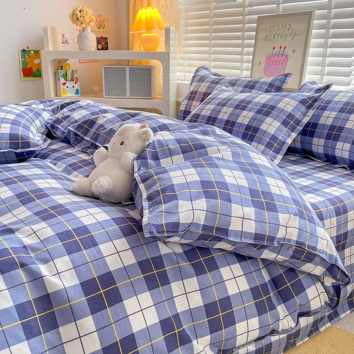 91家纺网 家纺一手货源 找家纺 简冠家纺 2023直播爆款北欧风亲肤植物羊绒磨毛四件套 格律-蓝